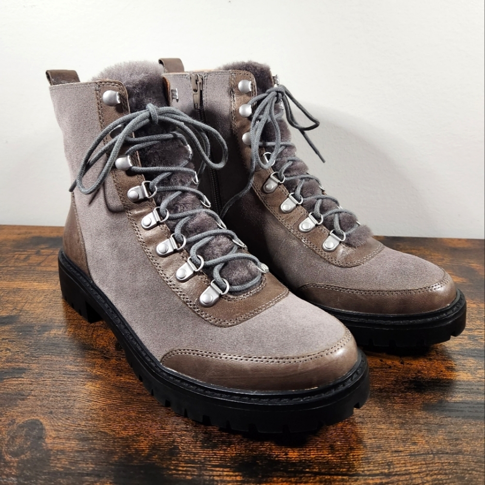 Lucky Brand Women Suede Wool Ilianna Lace Up Combat Boots Size US 7.5
